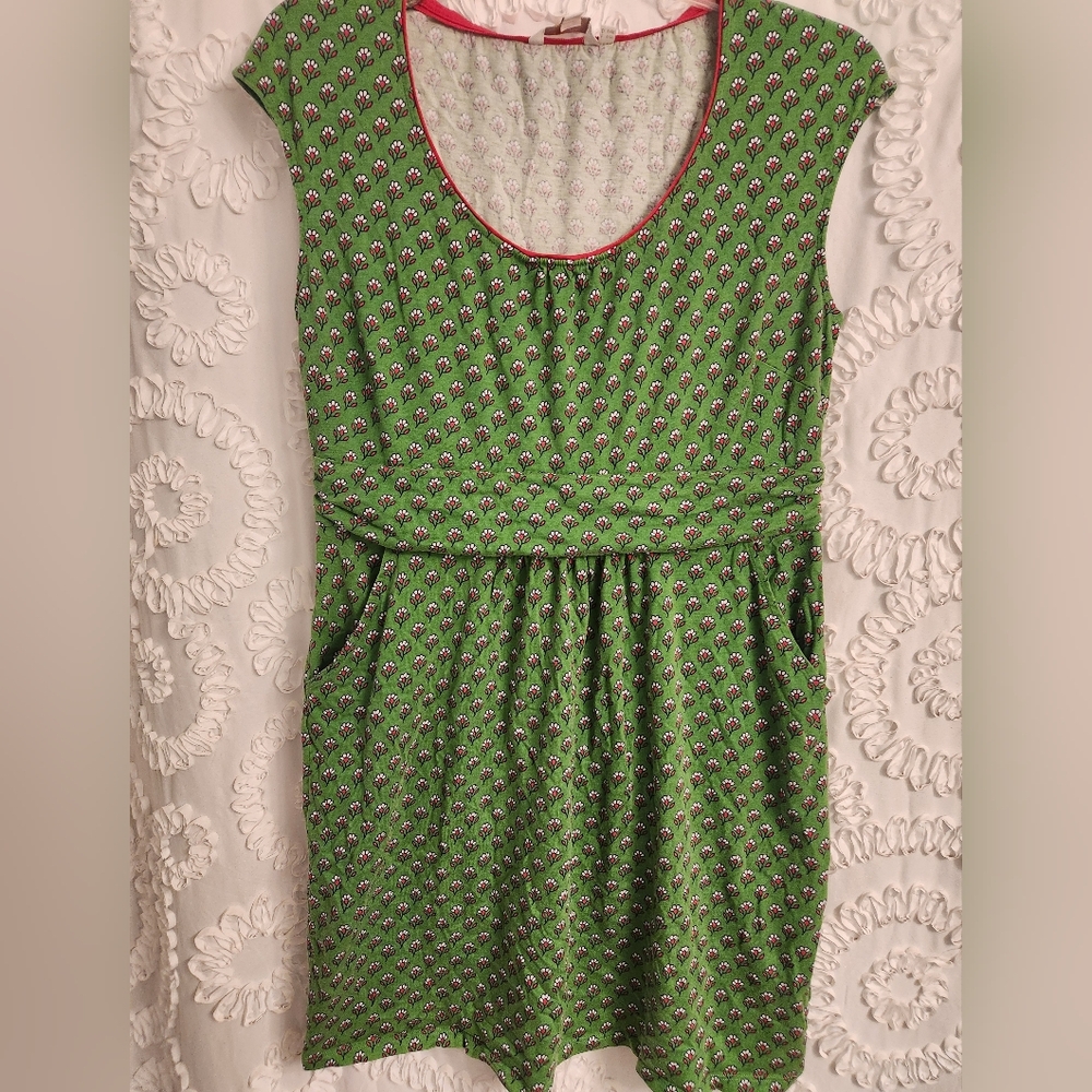 Boden Margot sleveless Jersey Dress Size 14 Floral Green Belted Knee Length boho